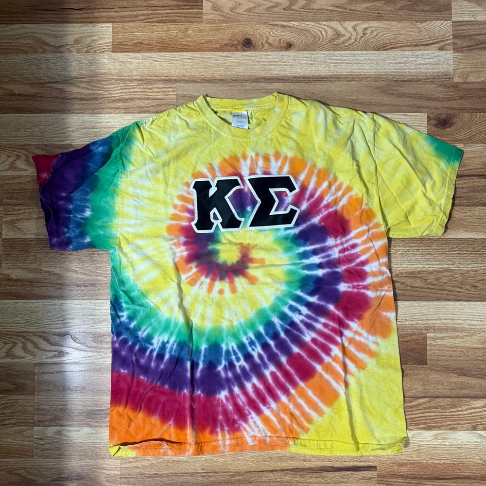 Kappa Sigma Tie Dye T-Shirt Mens XL Rainbow Greek Letter Patch